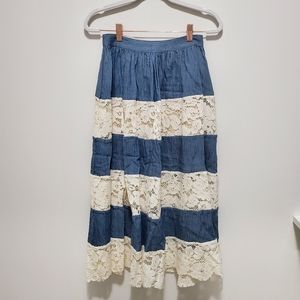 Alice + Olivia Lace Denim Skirt